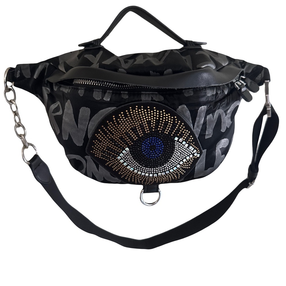 Black and Silver Eye Embellished Women's Bag